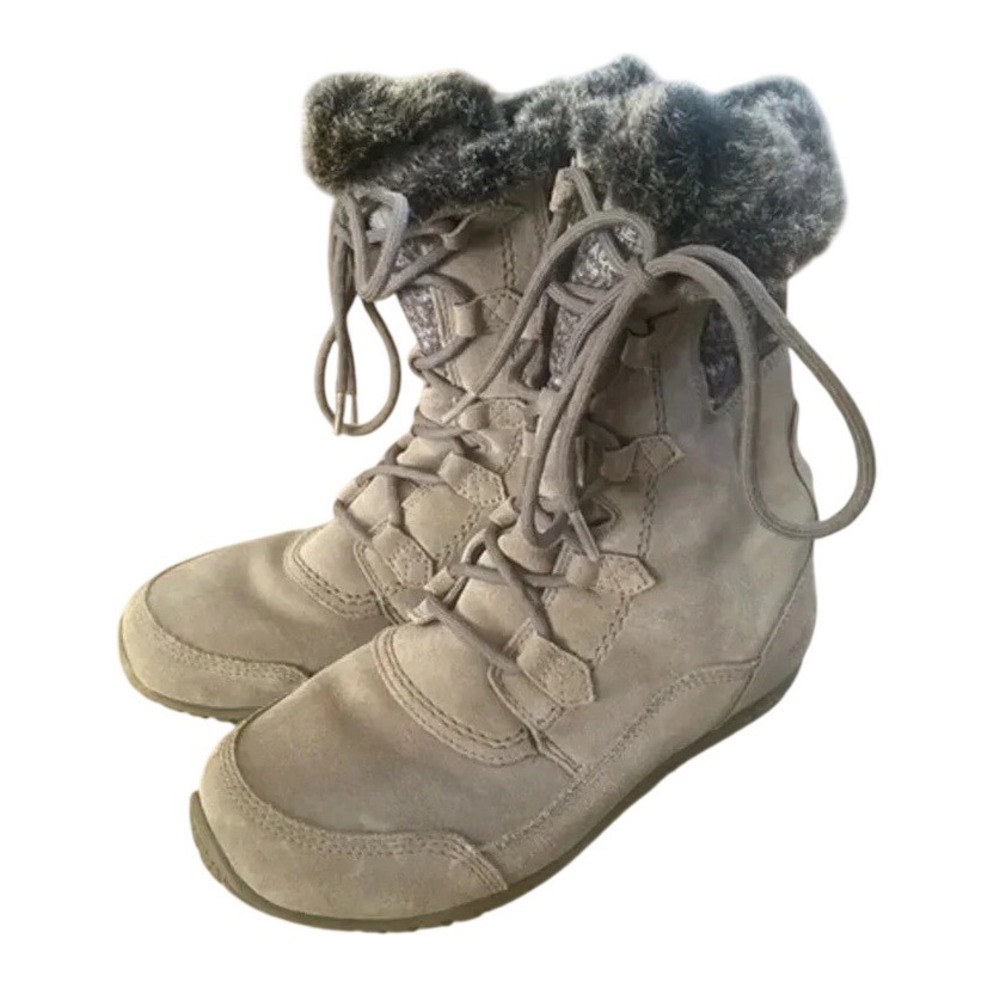 The North Face Womens Grey Suede Faux Fur Primaloft Winter Boots Size 8